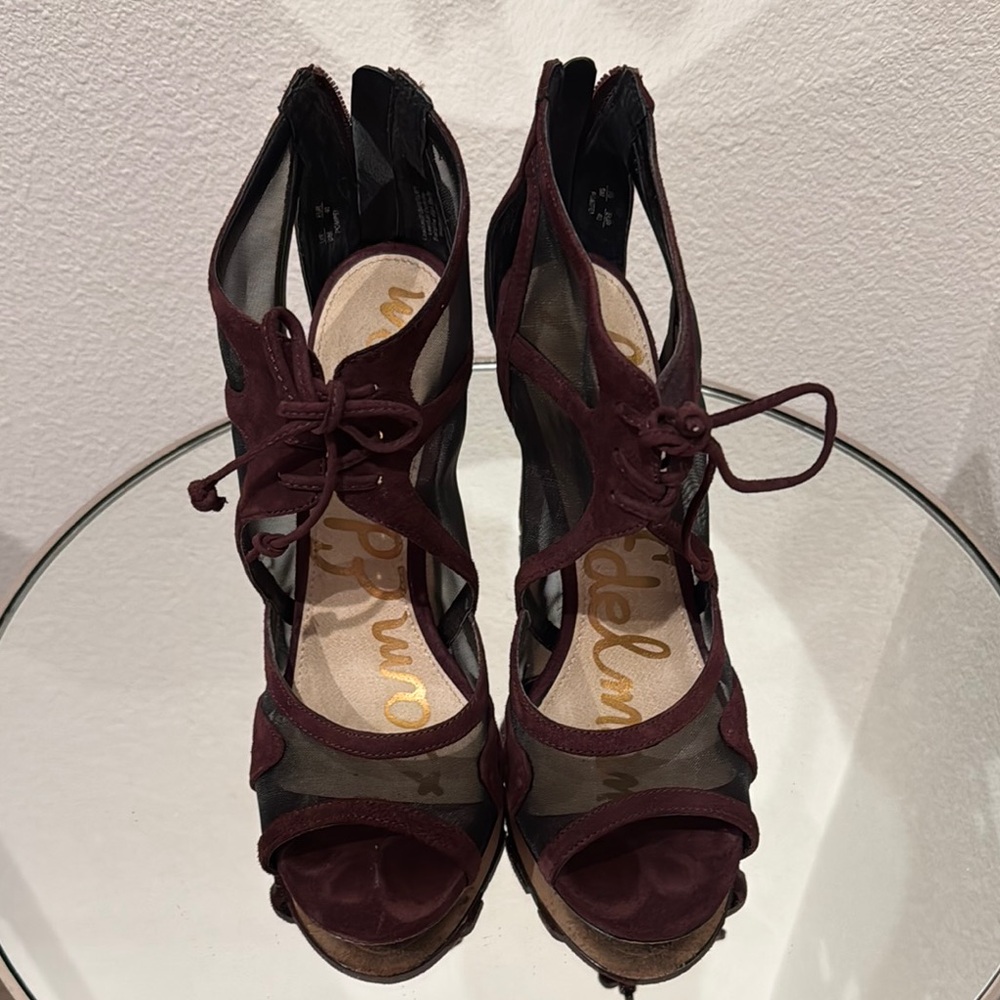 Sam Edelman Burgundy Lace-Up Heels